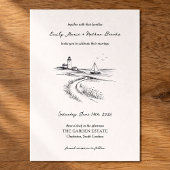 Coastal Hand Drawn Black & White Wedding Kaart