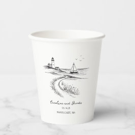 Coastal Hand Drawn Black & White Wedding Papieren Bekers