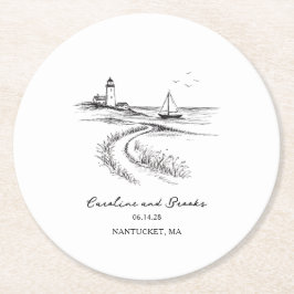 Coastal Hand Drawn Black & White Wedding Ronde Kartonnen Onderzetter