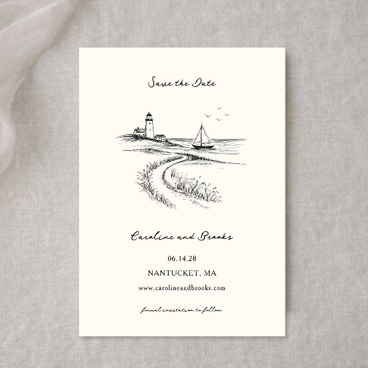 Coastal Hand Drawn Black & White Wedding Save The Date