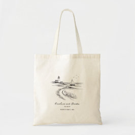 Coastal Hand Drawn Black & White Wedding Tote Bag