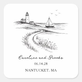 Coastal Hand Drawn Black & White Wedding Vierkante Sticker