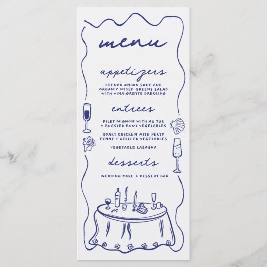 Coastal Hand Drawn Cocktail Seashell Wedding Menu (Voorkant)