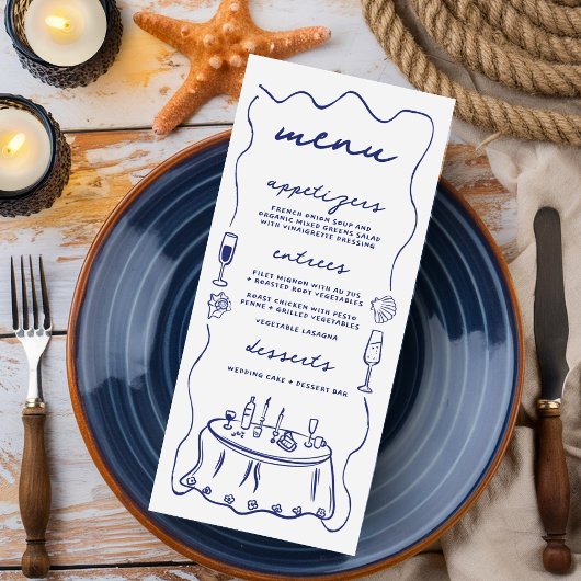 Coastal Hand Drawn Cocktail Seashell Wedding Menu