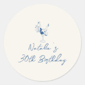 Coastal Hand Getrokken Cocktail Meisje 30e Verjaar Ronde Sticker (Voorkant)