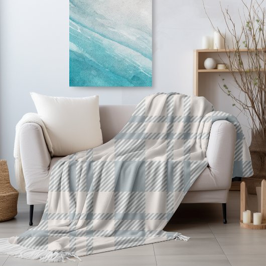 Coastal Herfst Cozy Ocean Blue Plaid Fleece Deken