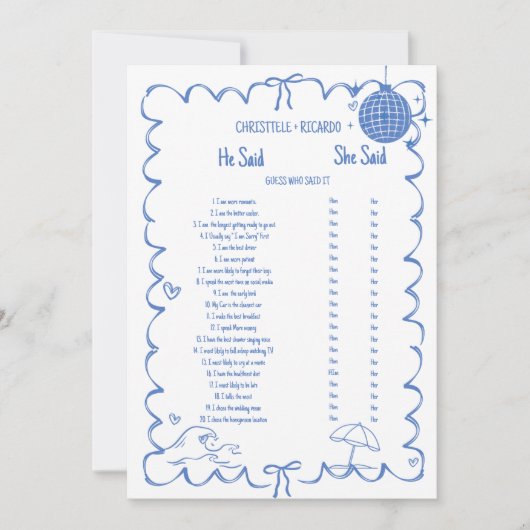 Coastal Hij zei dat ze Vrijgezellenfeest spelkaart Aankondiging (Voorkant)