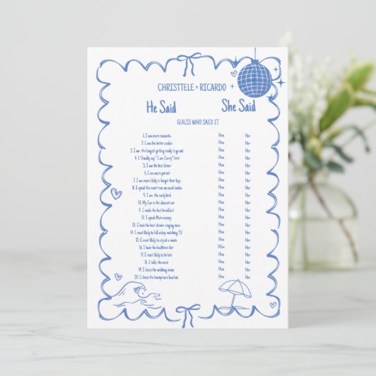 Coastal Hij zei dat ze Vrijgezellenfeest spelkaart Aankondiging (Staand voorkant)