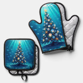 Coastal Holiday Oven Mitt and Pot Holders Ovenwant & Pannenlap Set (Voorkant / Achterkant)