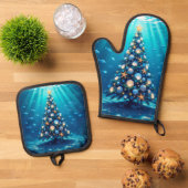 Coastal Holiday Oven Mitt and Pot Holders Ovenwant & Pannenlap Set (Top down)