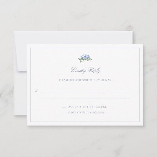Coastal Hydrangea Formal Classic Blue Wedding RSVP Kaartje (Voorkant)