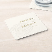 Coastal Ivory & Gold Hand Drawn Seashell Wedding Kartonnen Onderzetters (Gebogen)