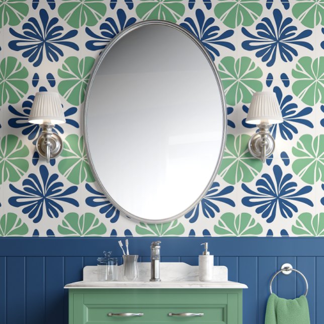 Coastal Leaf Harmony - Blauw en Groen - Kust Behang (Coastal Leaf Harmony - Blue and Green - Coastal Peel & Stick Wallpaper)