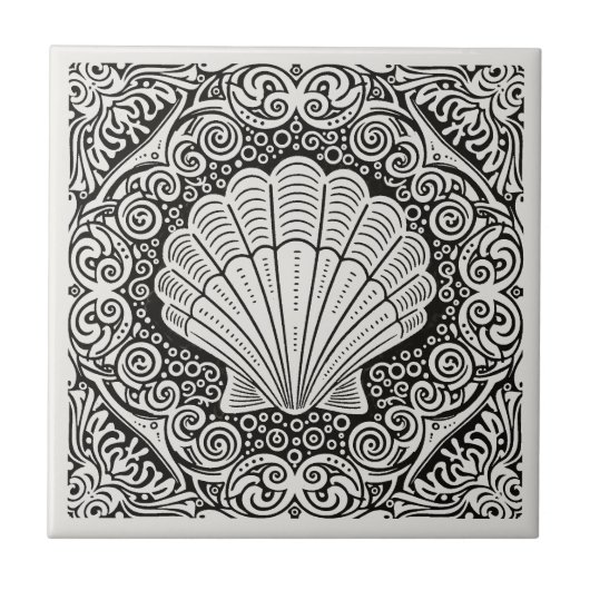 Coastal Life Series Clam Shell B & W D1208 Tegeltje (Voorkant)