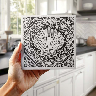 Coastal Life Series Clam Shell B & W D1208 Tegeltje