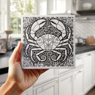 Coastal Life Series Krab B & W D1208 Tegeltje