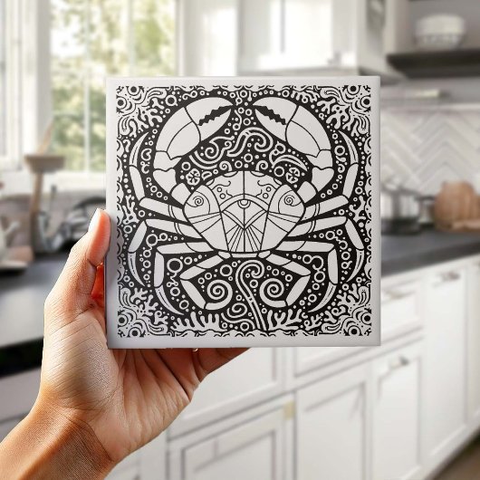 Coastal Life Series Krab B & W D1208 Tegeltje