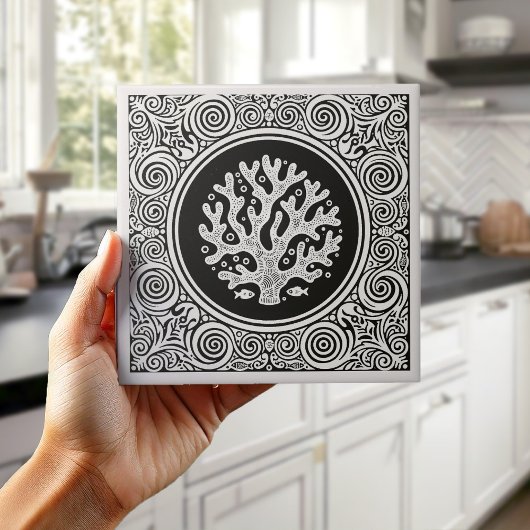Coastal Life Series Lace Coral B & W D1208 Tegeltje