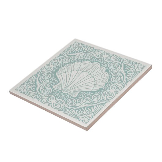 Coastal Life Series Scallop Shell Teal D1208 Tegeltje (Zijkant)