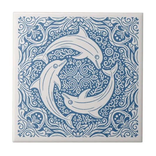 Coastal Life Series Three Dolphins Blue ID1208 Tegeltje (Voorkant)
