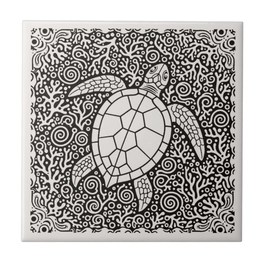 Coastal Life Series Turtle B & W D1208 Tegeltje (Voorkant)