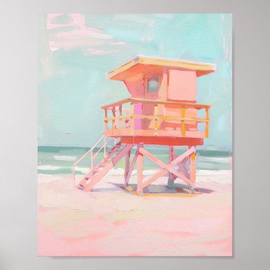 Coastal Lifeguard Tower Schilderij, Strandmuurkuns Poster (Voorkant)