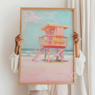 Coastal Lifeguard Tower Schilderij, Strandmuurkuns Poster