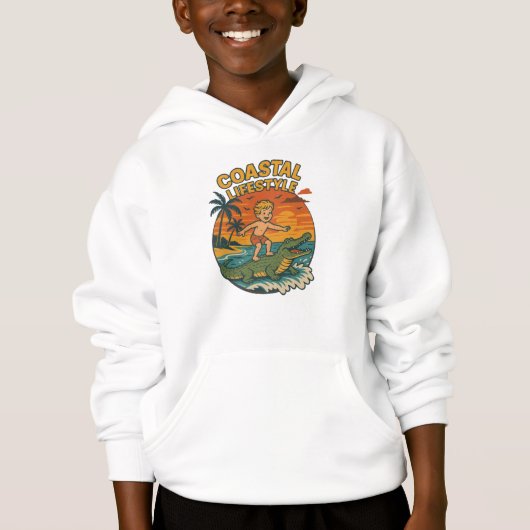 Coastal Lifestyle Gator Surfing -Retro Beach Kid's (Voorkant)