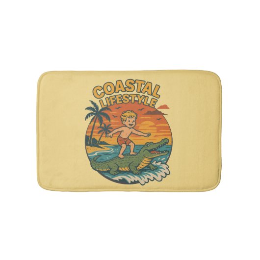 Coastal Lifestyle Gator Surfing - Retro Surf Beach Badmat (Voorkant)