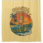 Coastal Lifestyle Gator Surfing - Retro Surf Beach Douchegordijn (Voorkant)