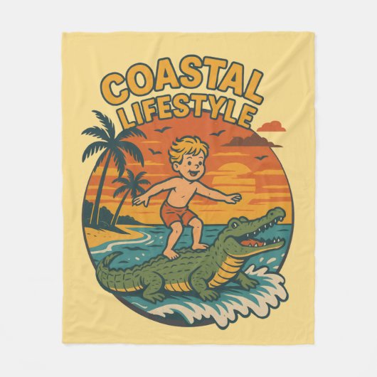 Coastal Lifestyle Gator Surfing - Retro Surf Beach Fleece Deken (Voorkant)