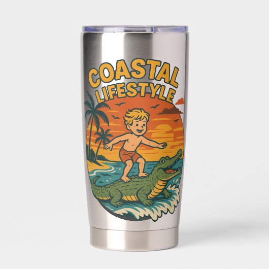 Coastal Lifestyle Gator Surfing - Retro Surf Beach Geïsoleerde Drinkbeker (Voorkant)