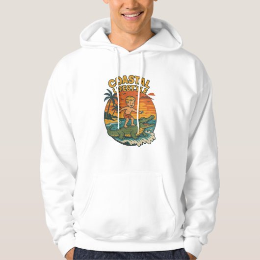 Coastal Lifestyle Gator Surfing - Retro Surf Beach Hoodie (Voorkant)
