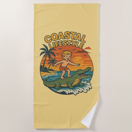 Coastal Lifestyle Gator Surfing - Retro Surf Beach Strandlaken (Voorkant)