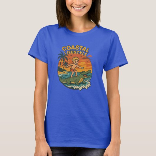 Coastal Lifestyle Gator Surfing - Retro Surf Beach T-shirt (Voorkant)
