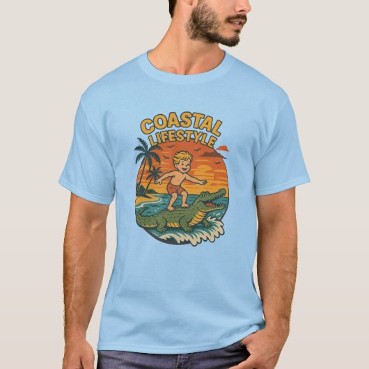 Coastal Lifestyle Gator Surfing - Retro Surf Beach T-shirt (Voorkant)