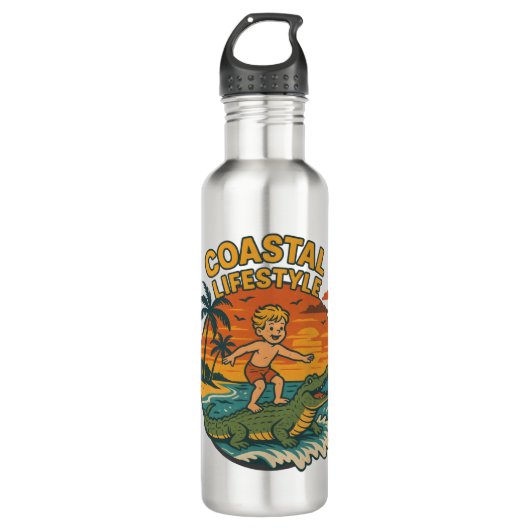 Coastal Lifestyle Gator Surfing - Retro Surf Beach Waterfles (Voorkant)