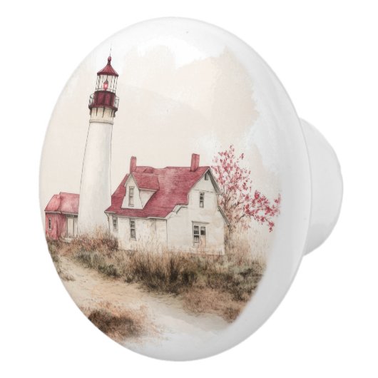 Coastal Lighthouse Beach Seaside Scenery Keramische Knop (Rechts)