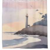 Coastal Lighthouse | Beach Watercolor Painting Douchegordijn (Voorkant)
