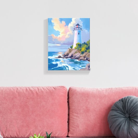 Coastal Lighthouse | Blue Ocean Waves Sea Canvas Afdruk (Insitu (Woonkamer))