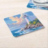 Coastal Lighthouse | Blue Ocean Waves Sea Kartonnen Onderzetters (Schuin)
