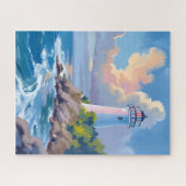 Coastal Lighthouse | Blue Ocean Waves Sea Legpuzzel (Horizontaal)