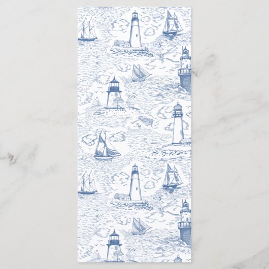 Coastal Lighthouse Blue Toile Wedding Menu (Achterkant)