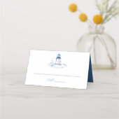 Coastal Lighthouse Blue Toile Wedding Plaatskaartje (Voorkant)