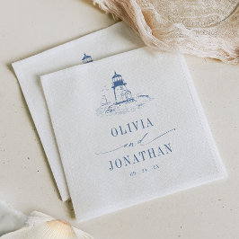 Coastal Lighthouse Blue Toile Wedding Servet