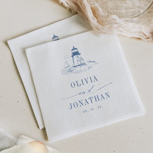 Coastal Lighthouse Blue Toile Wedding Servet