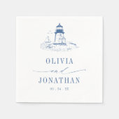 Coastal Lighthouse Blue Toile Wedding Servet (Voorkant)