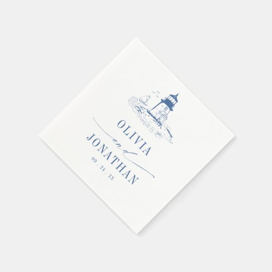 Coastal Lighthouse Blue Toile Wedding Servet (Hoek)