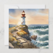 Coastal Lighthouse Happily Ever After Wedding Kaart (Achterkant)