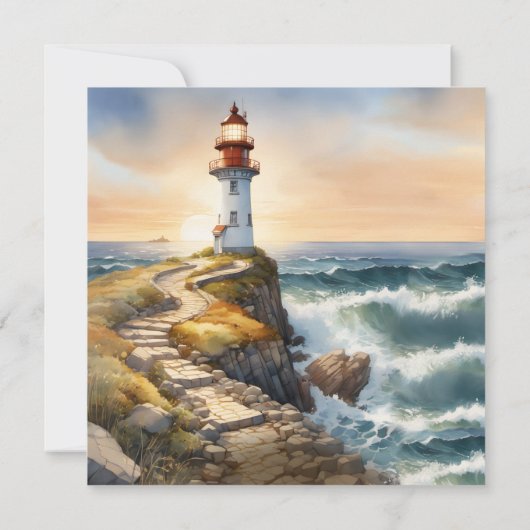 Coastal Lighthouse Happily Ever After Wedding Kaart (Achterkant)
